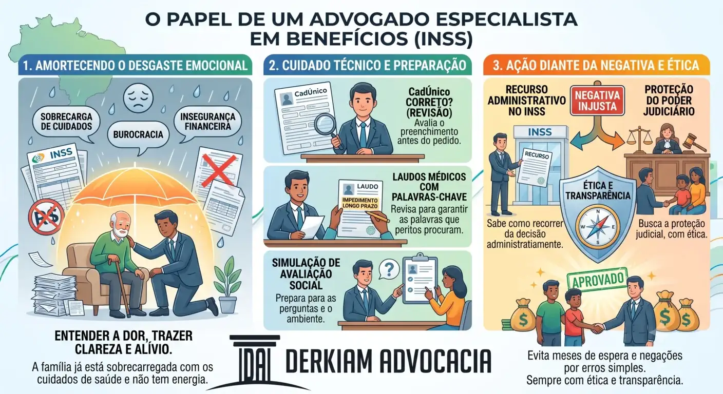 Advogado amparando idoso, auxiliando no BPC LOAS para pessoa com deficiência.