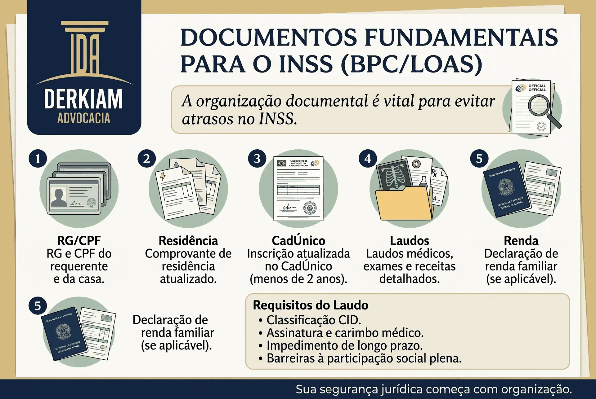 Guia visual com documentos essenciais para dar entrada no BPC LOAS.